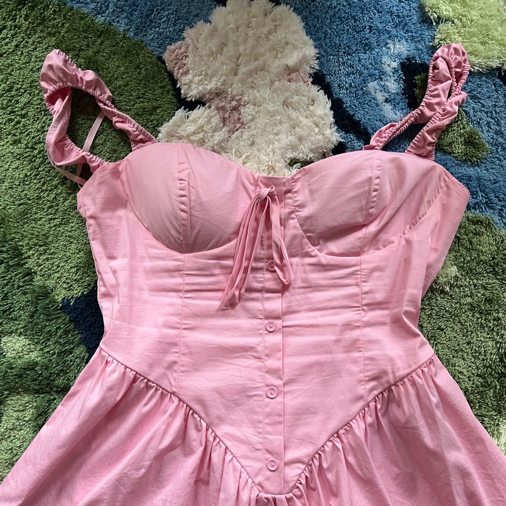 Pink Ruffled Strap Dress - Picture 3 of 7